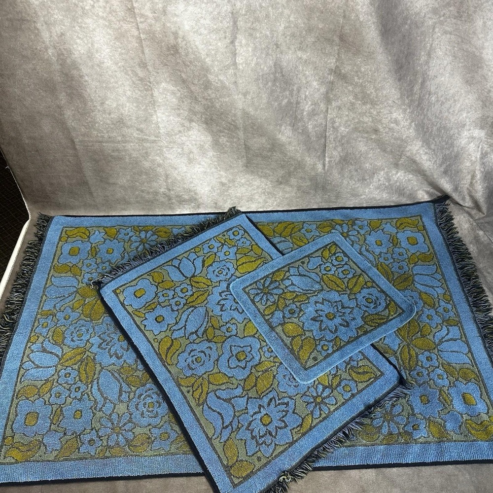 Vintage 12 Pc Callaway Towel Set Blue Green Floral Fringe Cotton Bath Wash Hand